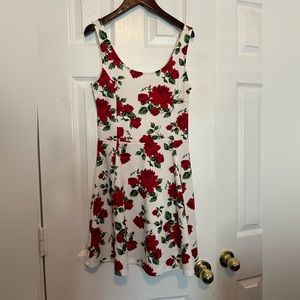 H&M Divided White and Red Rose Tank Dress
